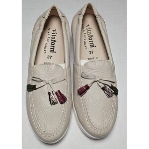 Vitaform Dove Grey Leather Tassel Loafers Slip On Low Wedge Shoes Womens 7/37